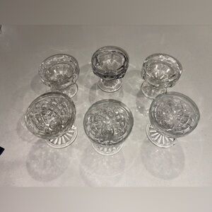 Lot 6 vintage Sherbet Ice Cream custard waffle print dessert Glasses clear glass